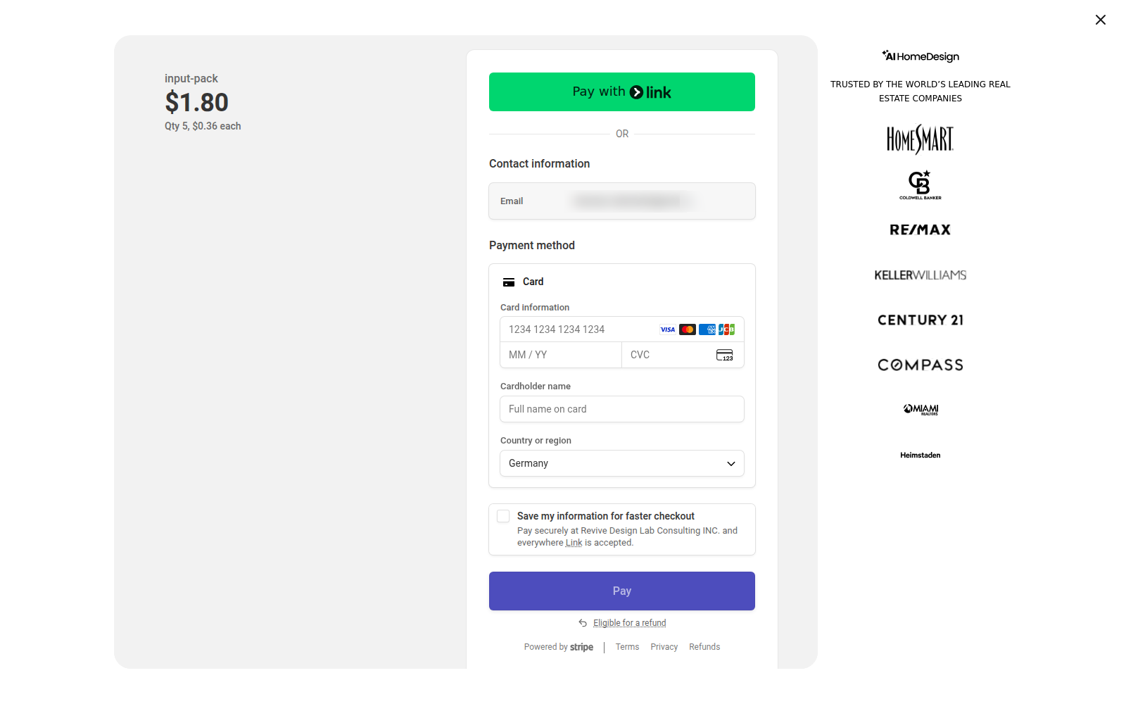 Écran de paiement Stripe