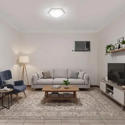 An open living room staged.