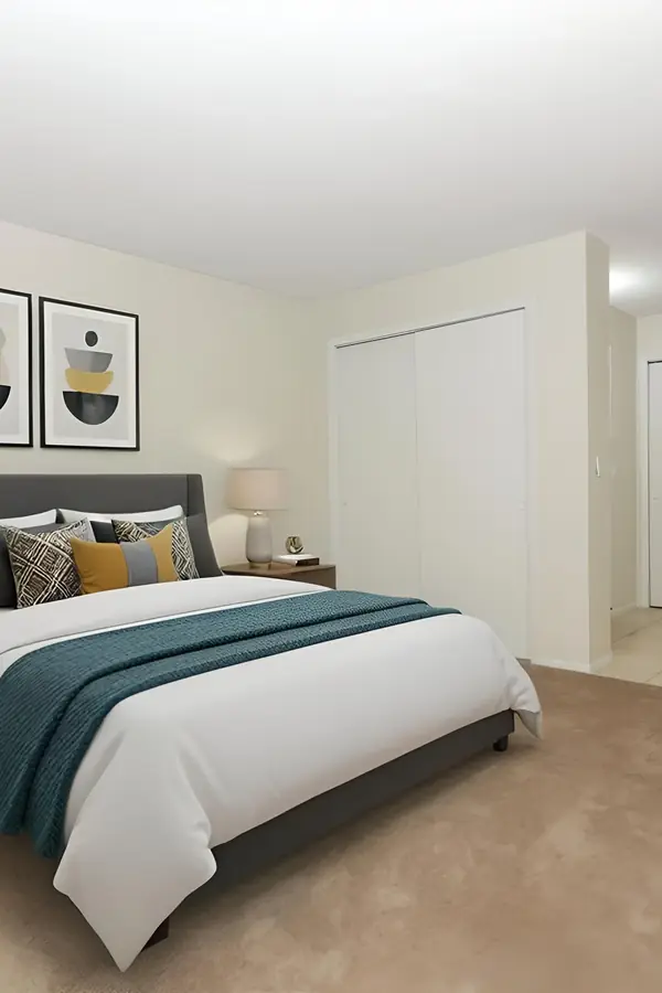 Staged primary bedroom, as a pin