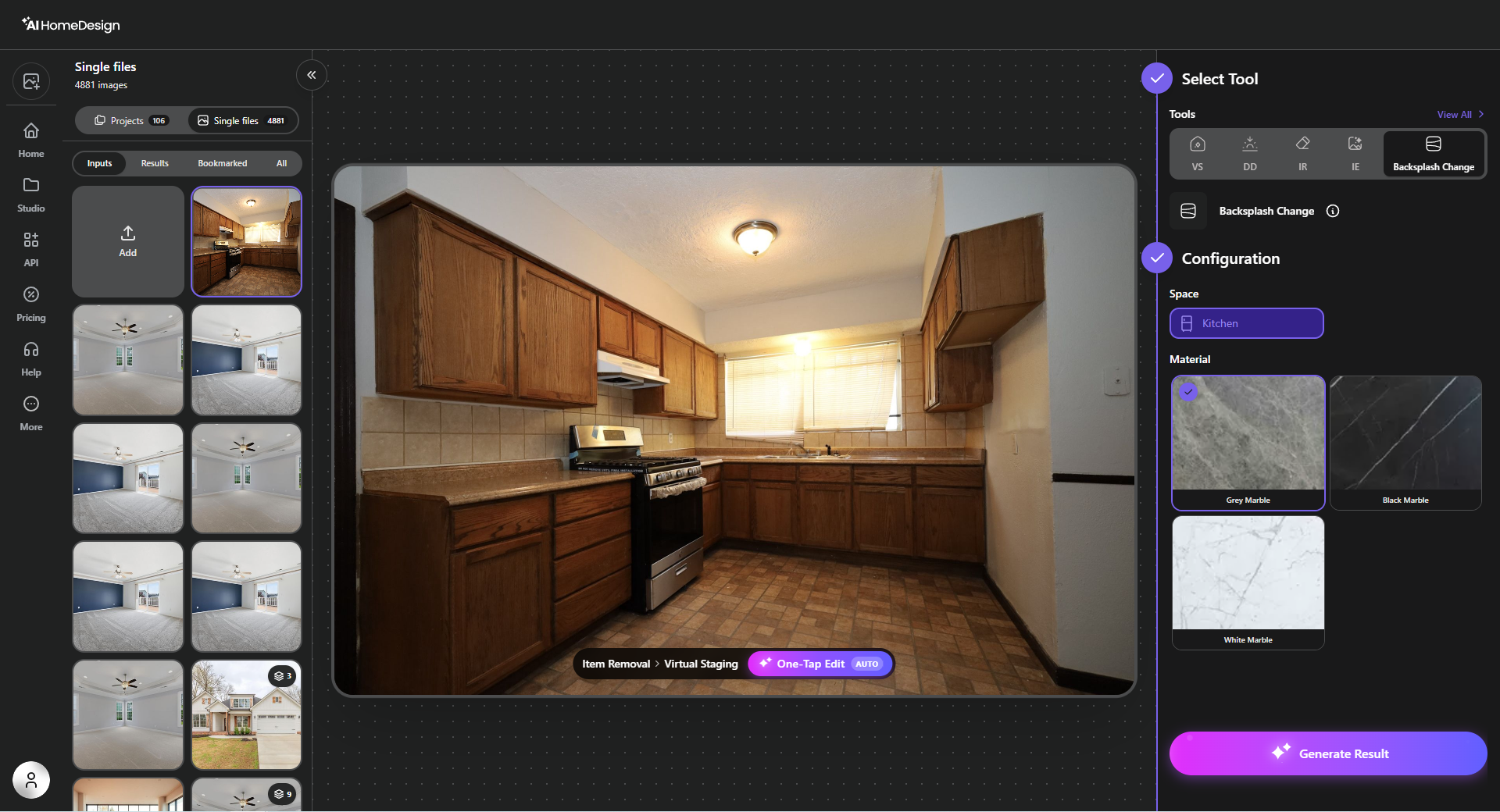Panneau d’options AI Backsplash Change dans le tableau de bord