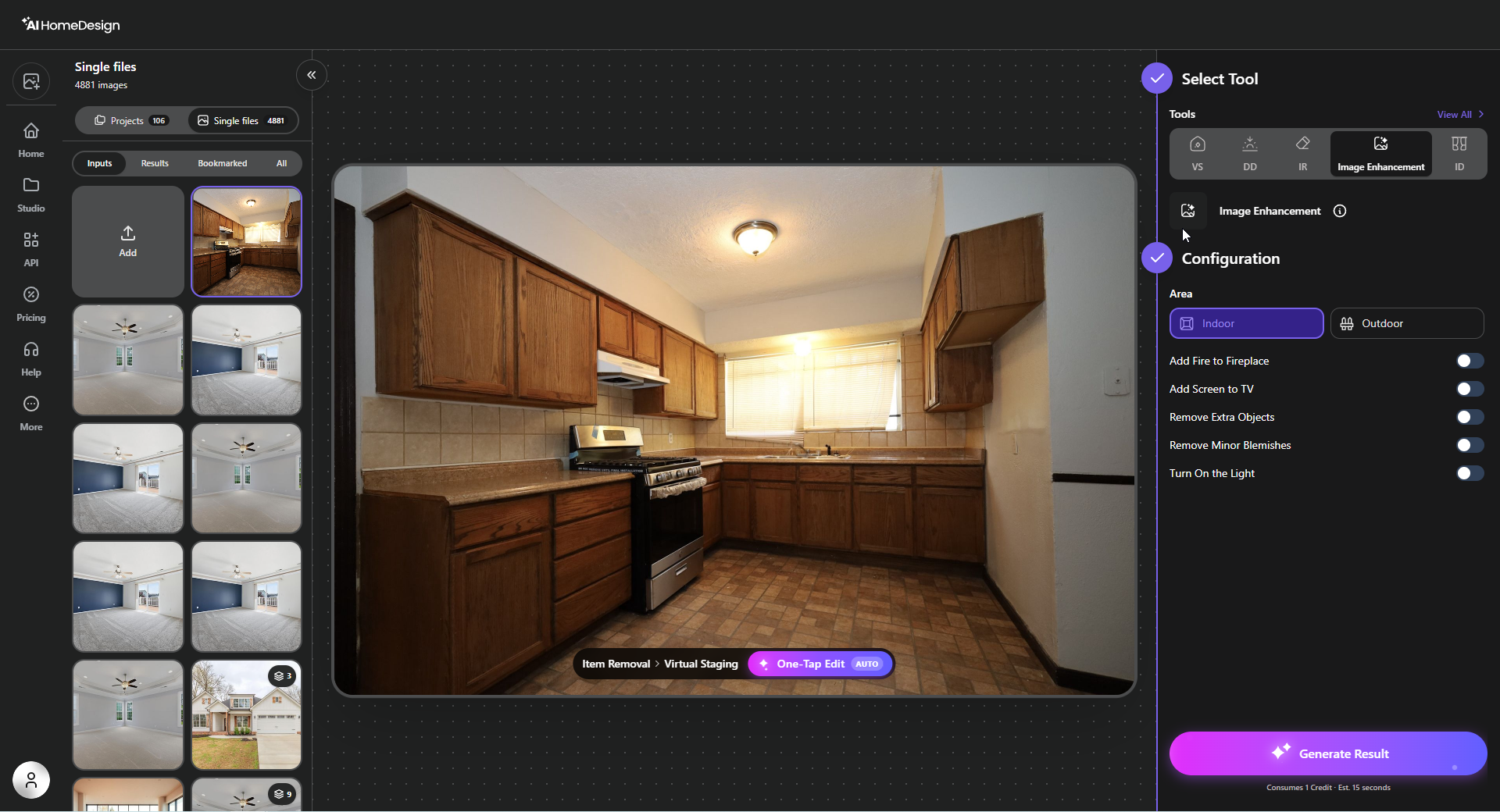 Panneau d’options AI Image Enhancement dans le tableau de bord