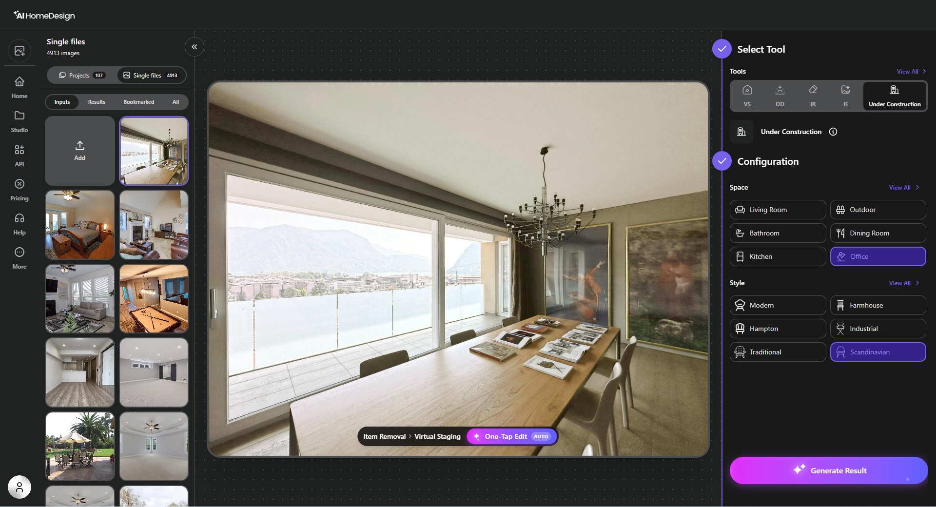 Panneau d’options AI Under Construction dans le tableau de bord