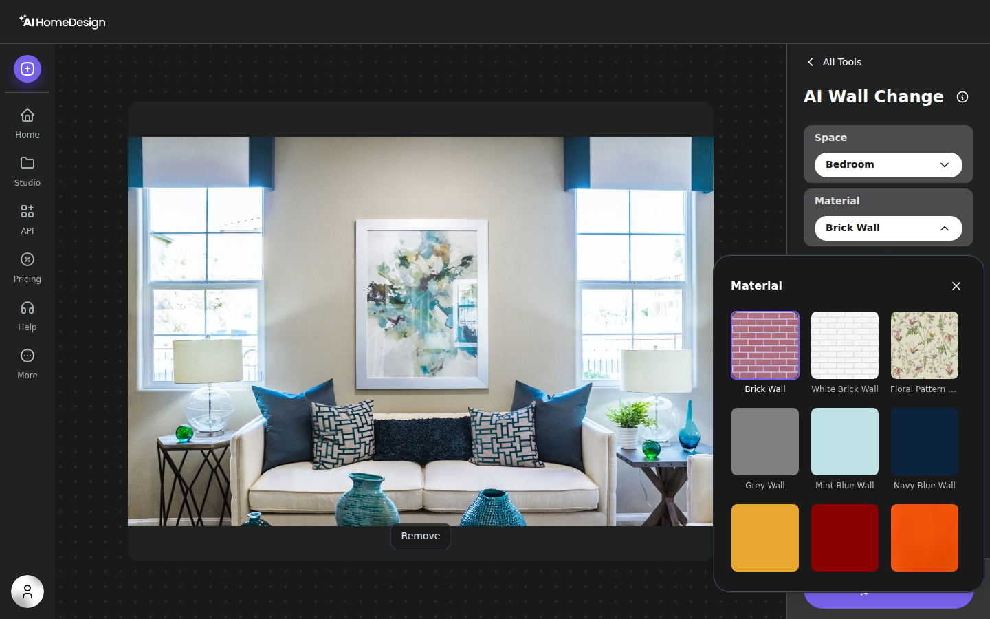 Panneau d’options AI Wall Change dans le tableau de bord