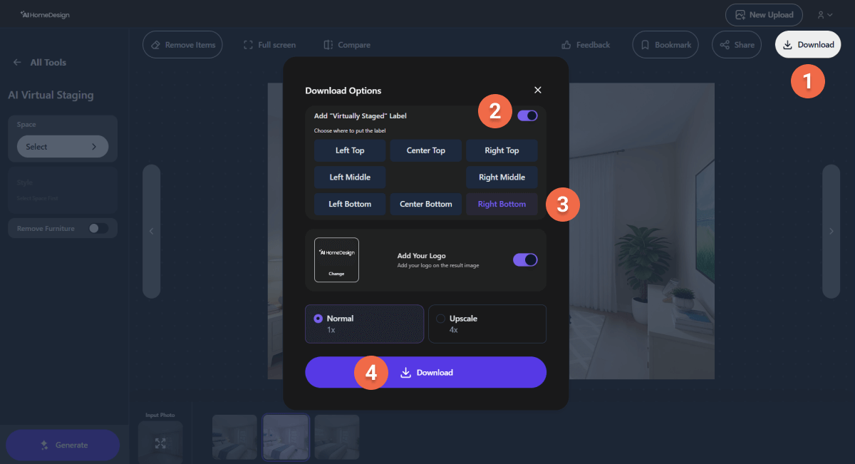download the result of ai virtual staging
