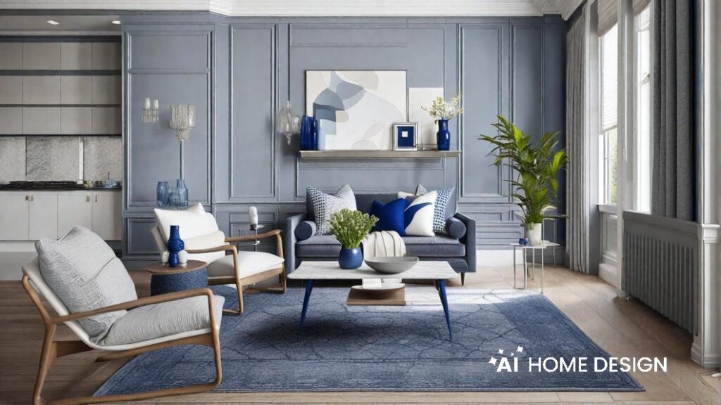 gray and blue living room