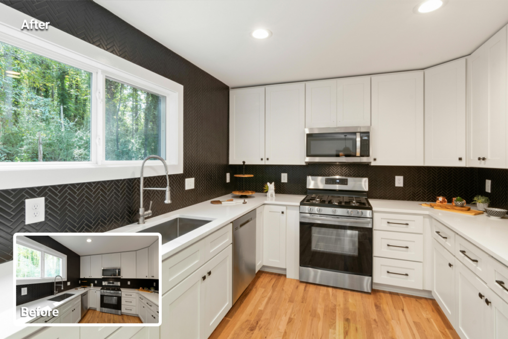HDR real estate photography example showing balanced lighting in a kitchen using multiple exposures.
