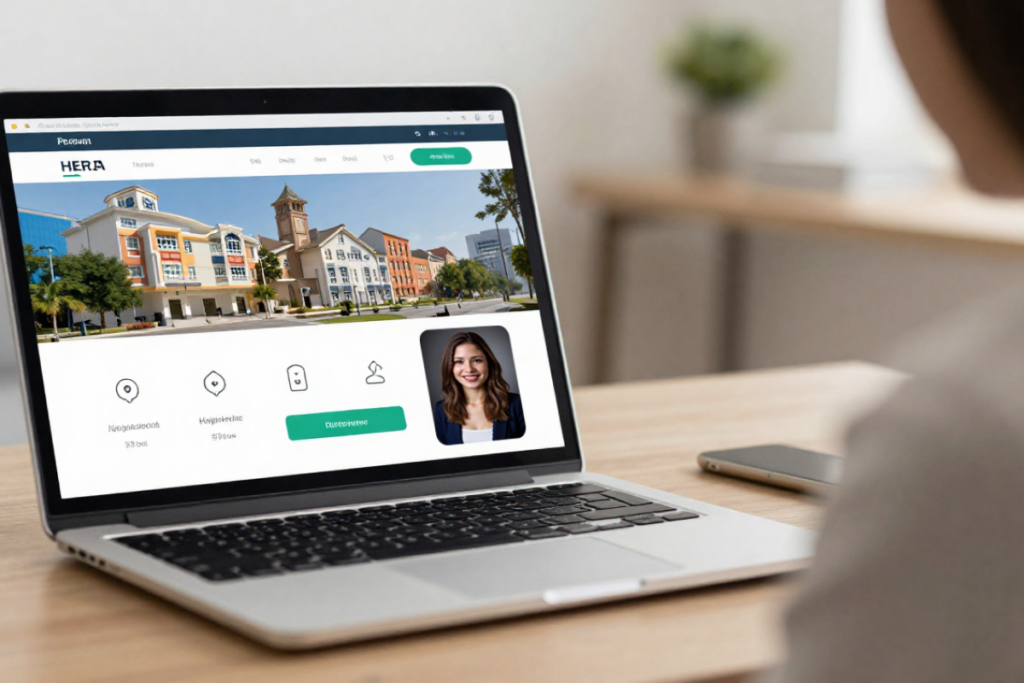 Real estate agent website example showing property listings and contact details, illustrating how to build a simple, functional website.