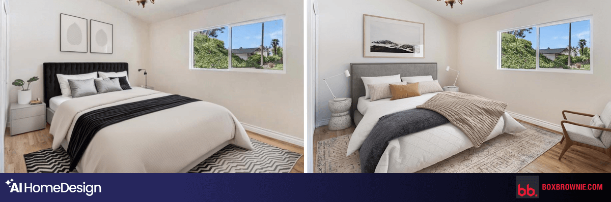 ai homedesign bedroom virtual staging vs. boxbrownie 