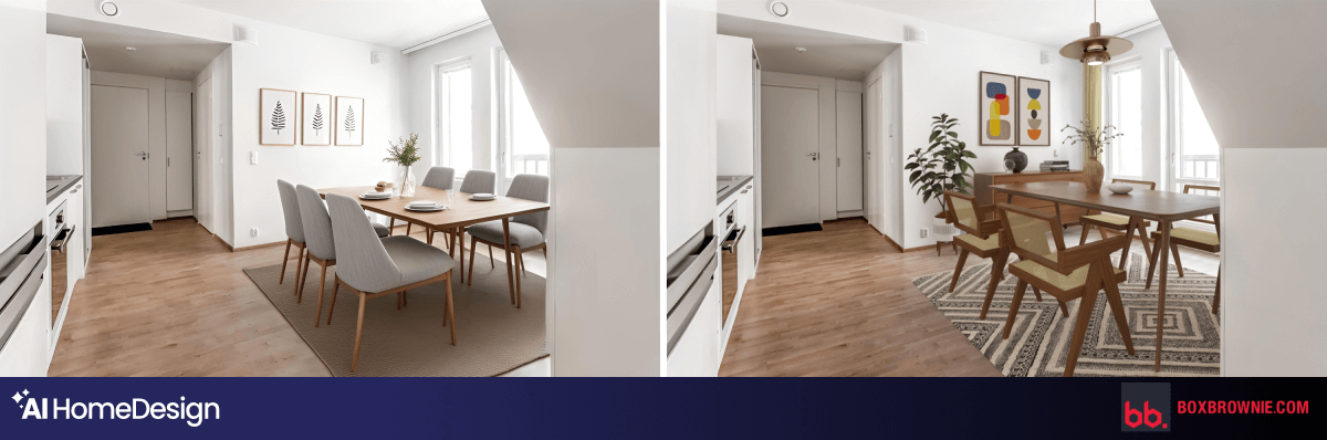 ai homedesign dining room virtual staging vs. boxbrownie