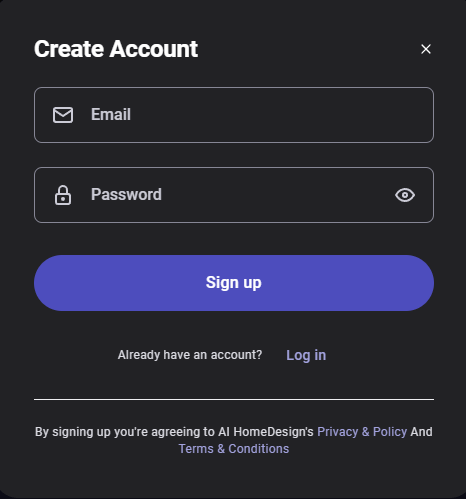 AI HomeDesign’s signup requirements