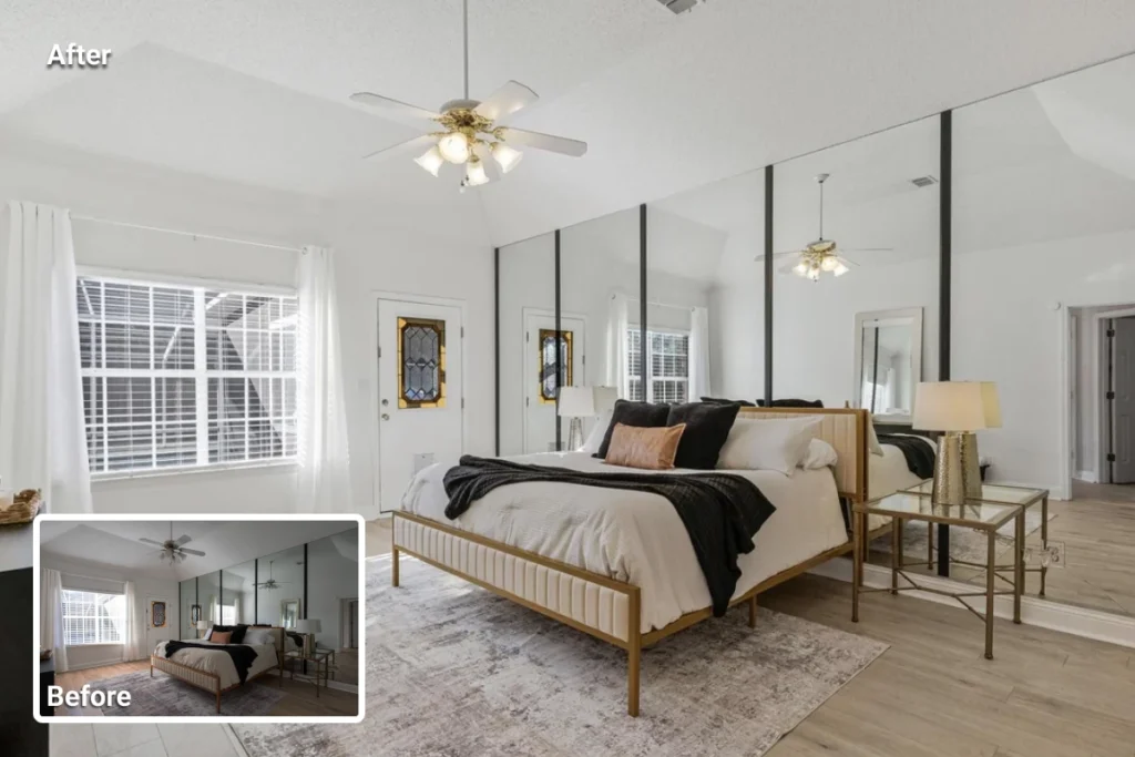 MLS rules for real estate shown through before and after photo enhancement that improves lighting and clarity without changing the property itself