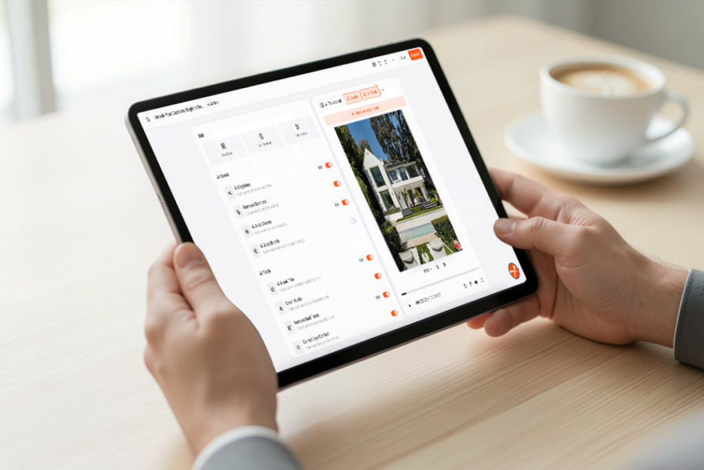 Submagic interface generating captions and editing short-form real estate video on a tablet device