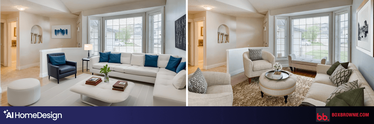 ai homedesign living room virtual staging vs. boxbrownie