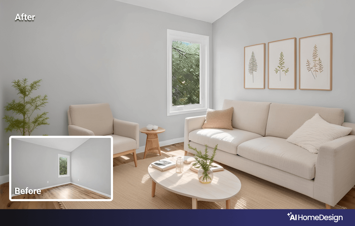 before and after of virtual staging