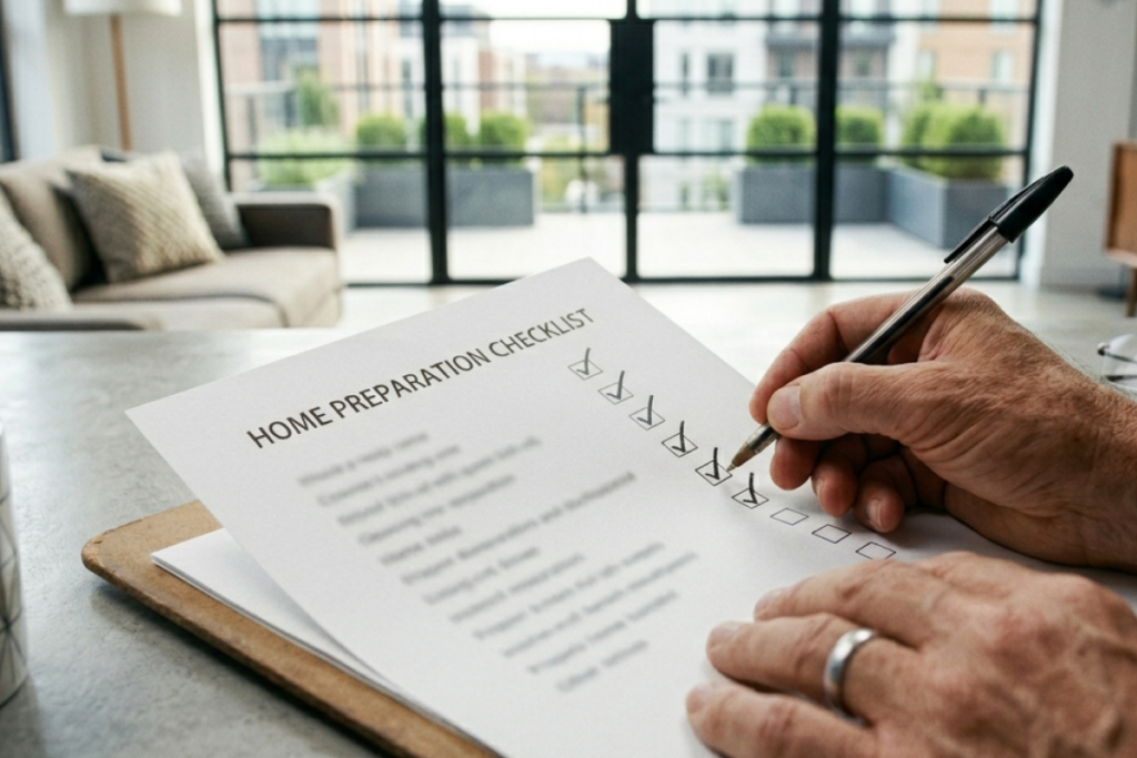 Home preparation checklist being completed before renting vs selling a house decision