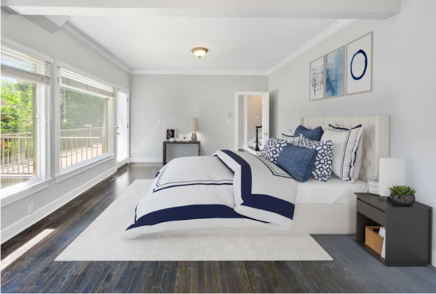 after of stucco bedroom staging