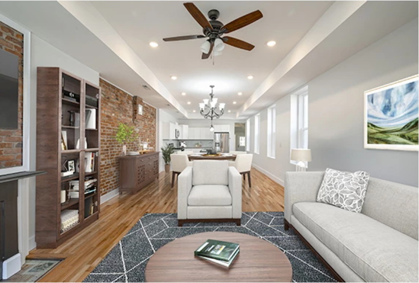 after of stucco living room staging