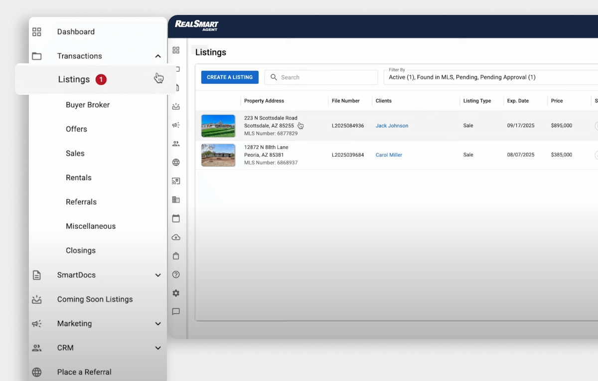 Step 1: Navigate to the transactions listings