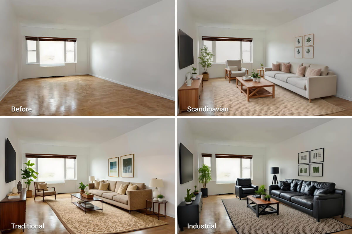 different styles of ai virtual stagong