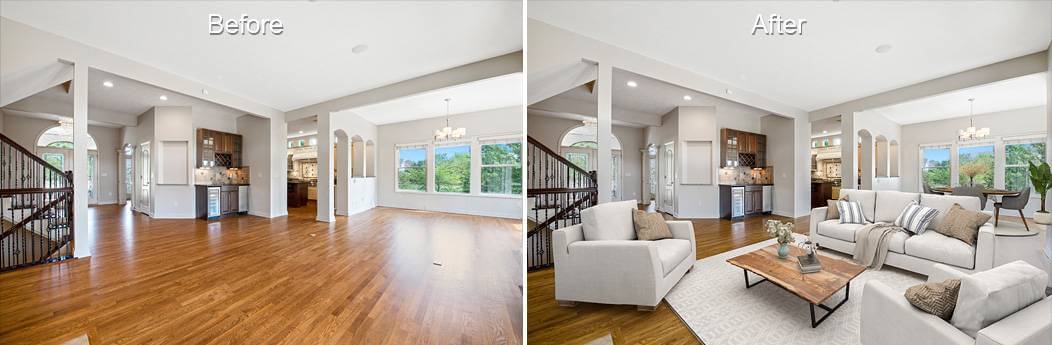 padstyler living room virtual staging