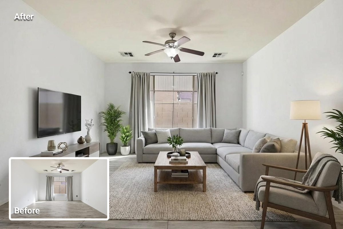 a virtual staged living room 