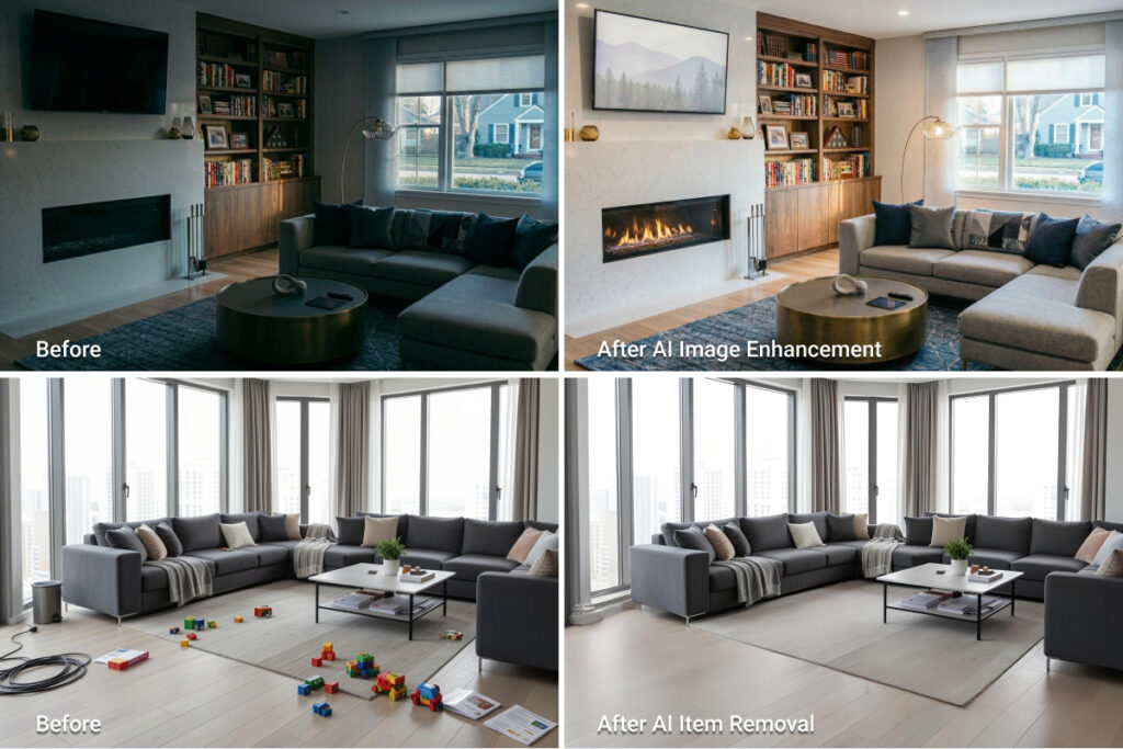 Enhancement and item removal improve listing photos without altering property reality