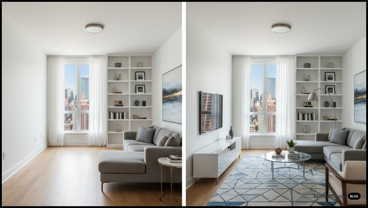 Virtually staged empty living room