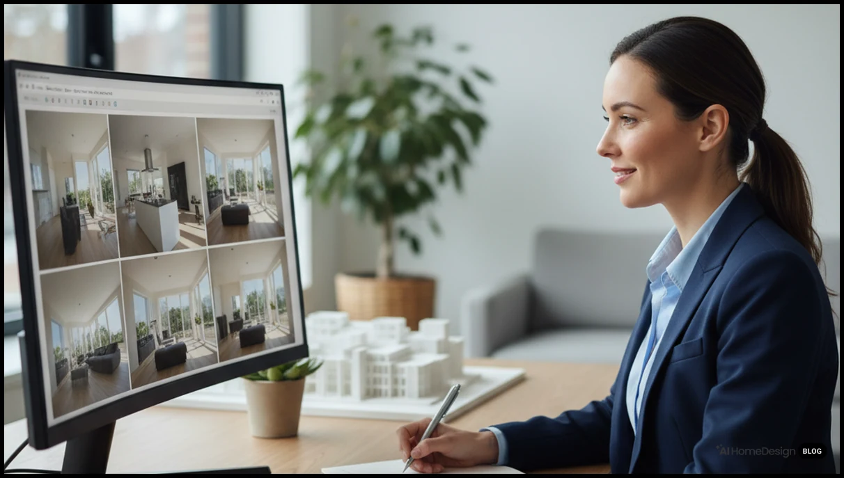 Real estate agent reviewing edited property photos