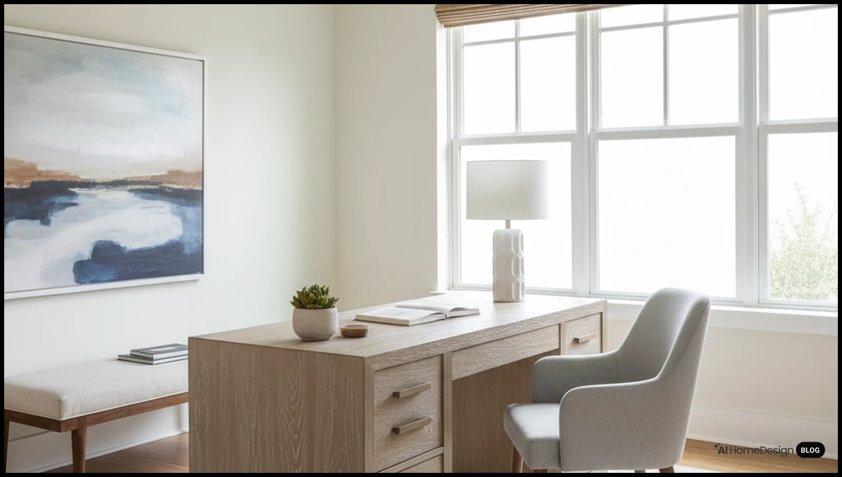 Home office interior edited with precise color grading