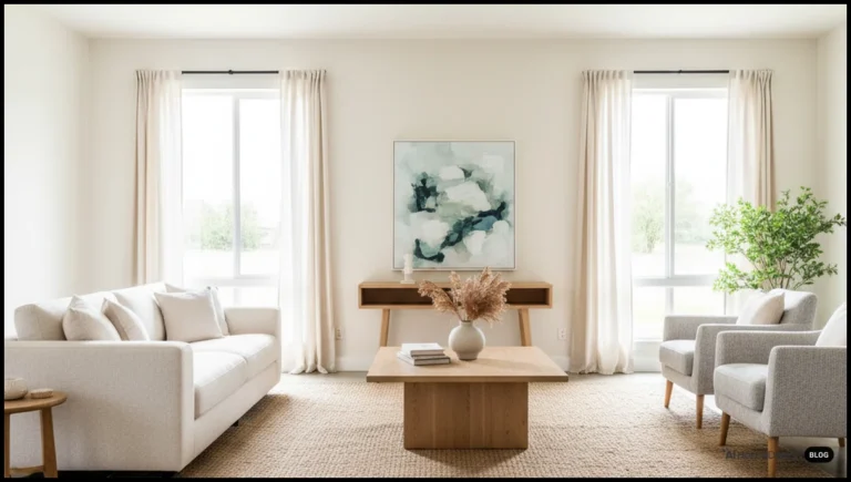 Modern staged living room photographed for a real estate listing