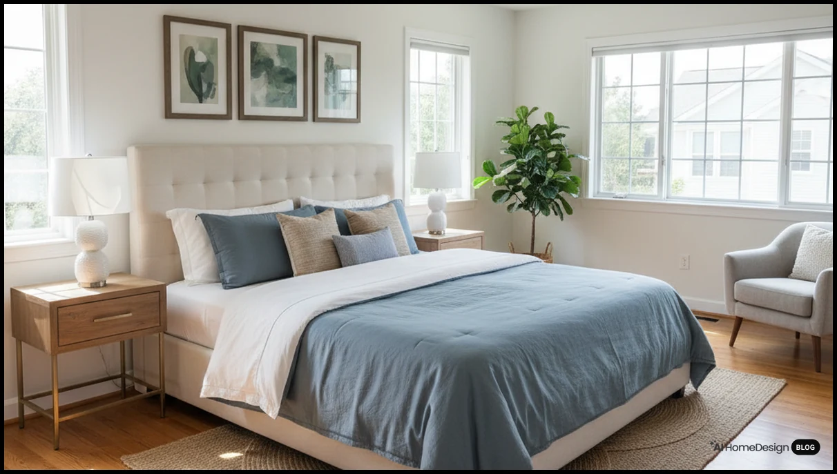 Bedroom virtually staged for a real estate listing