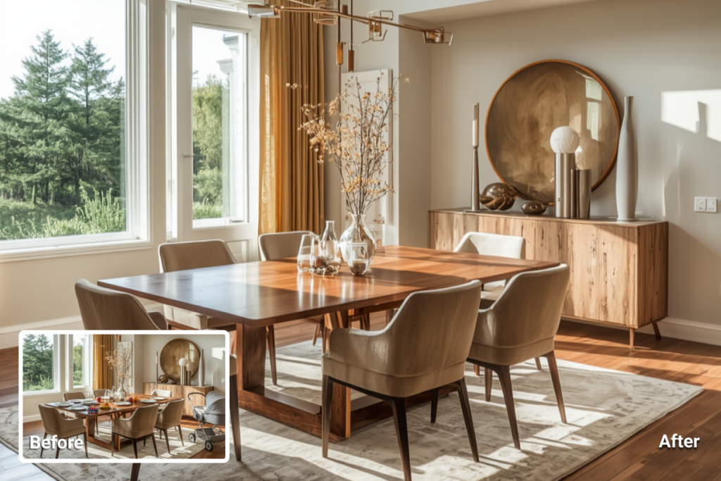 Decluttered dining room for flambient real estate photography