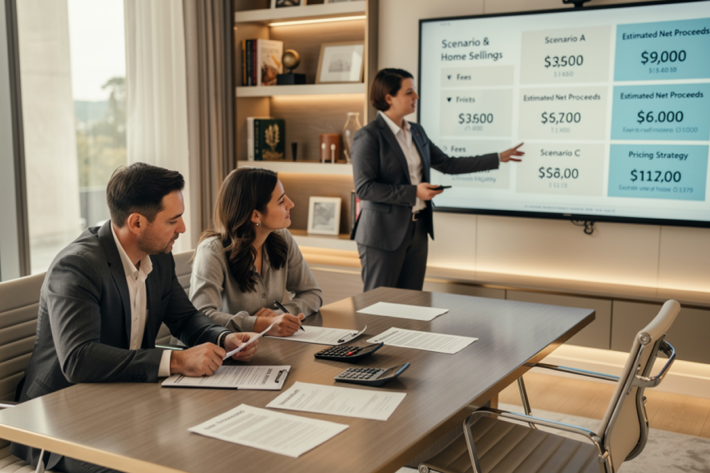 Presenting multiple pricing scenarios in a listing presentation template to guide seller decisions