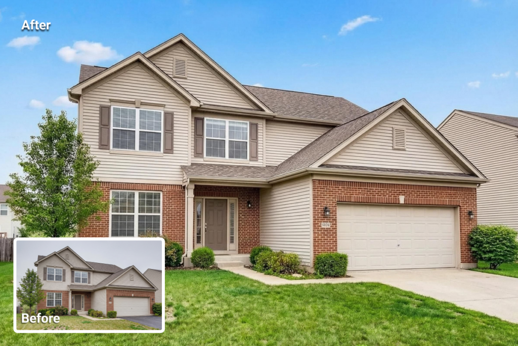 real estate photo enhancement showing an exterior property with adjusted brightness, color, and clarity based on the specific needs of the original image