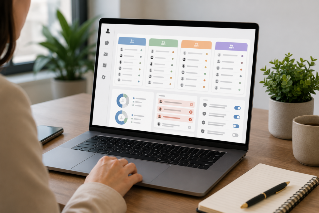 Real estate email subject lines supported by segmented contact lists and compliance checks on a CRM dashboard