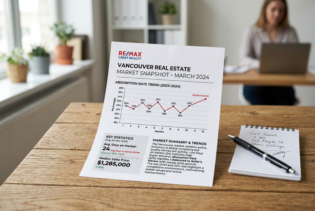 Printed one-page report for Real Estate Absorption Rate: How to Explain Market Conditions to Any Client on a desk