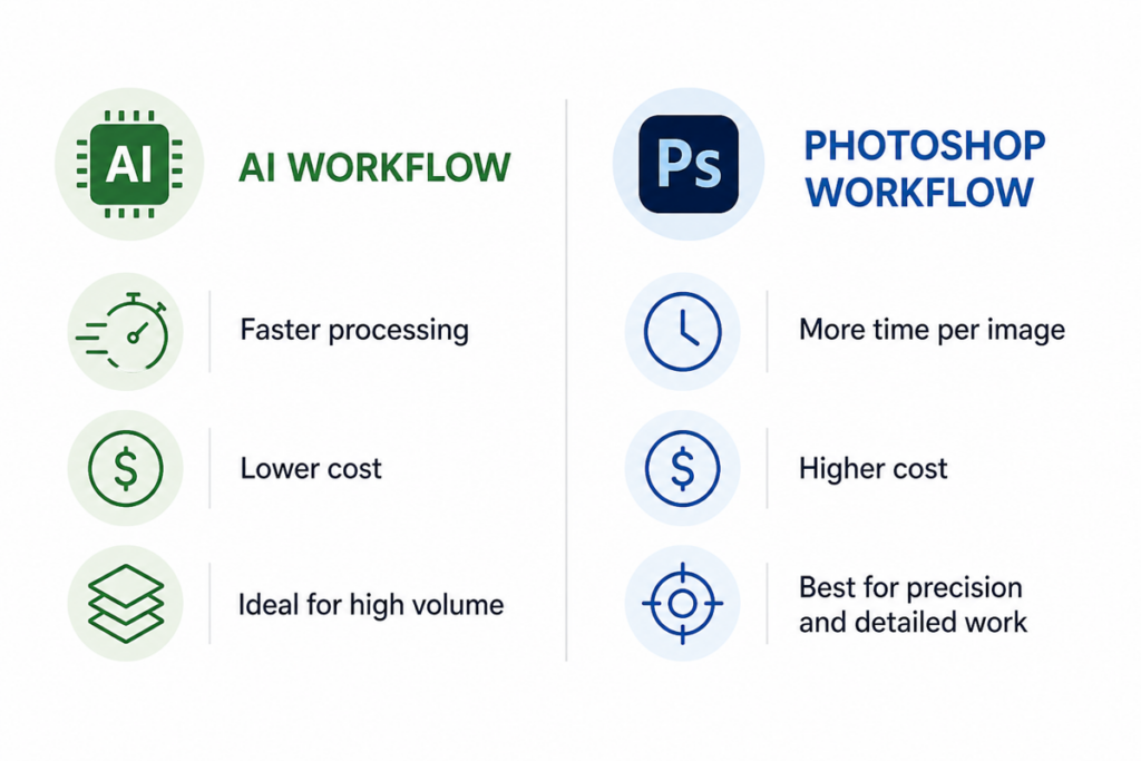 AI vs Photoshop comparison in a real estate photo editing workflow