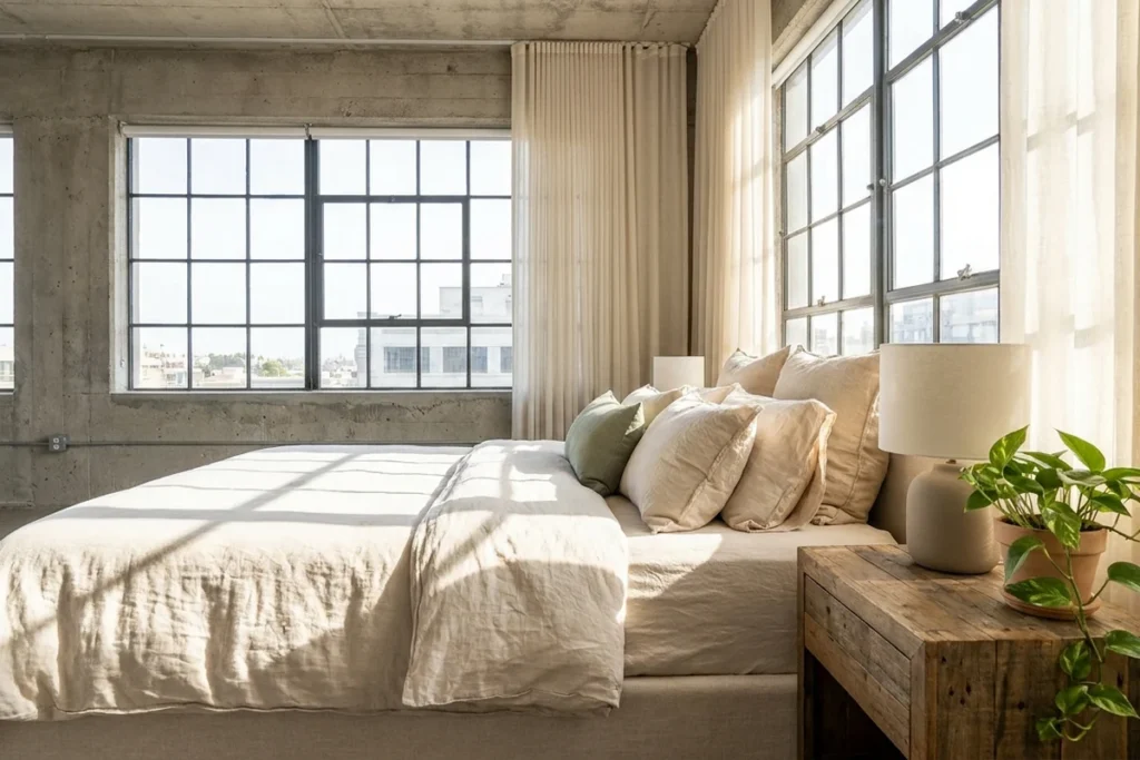 Room staging ideas showing a softly styled bedroom as a budget-friendly virtual staging alternative for empty homes