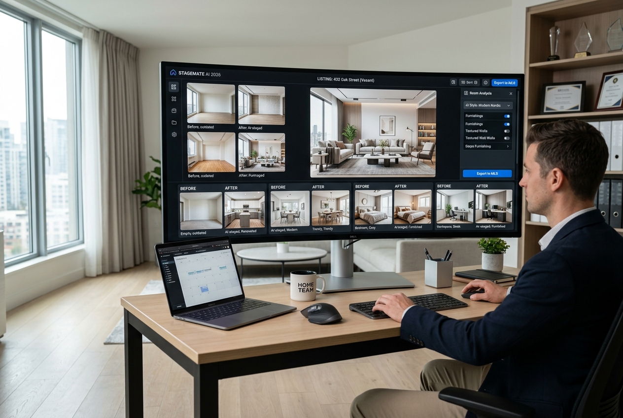 Monitor showing AI virtual staging software — Best AI Room Design Tools in 2026, Ranked by speed and output quality.