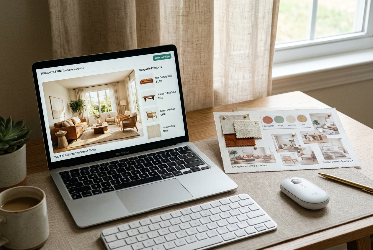 Laptop showing AI room design interface — Best AI Room Design Tools in 2026, Ranked by features and value