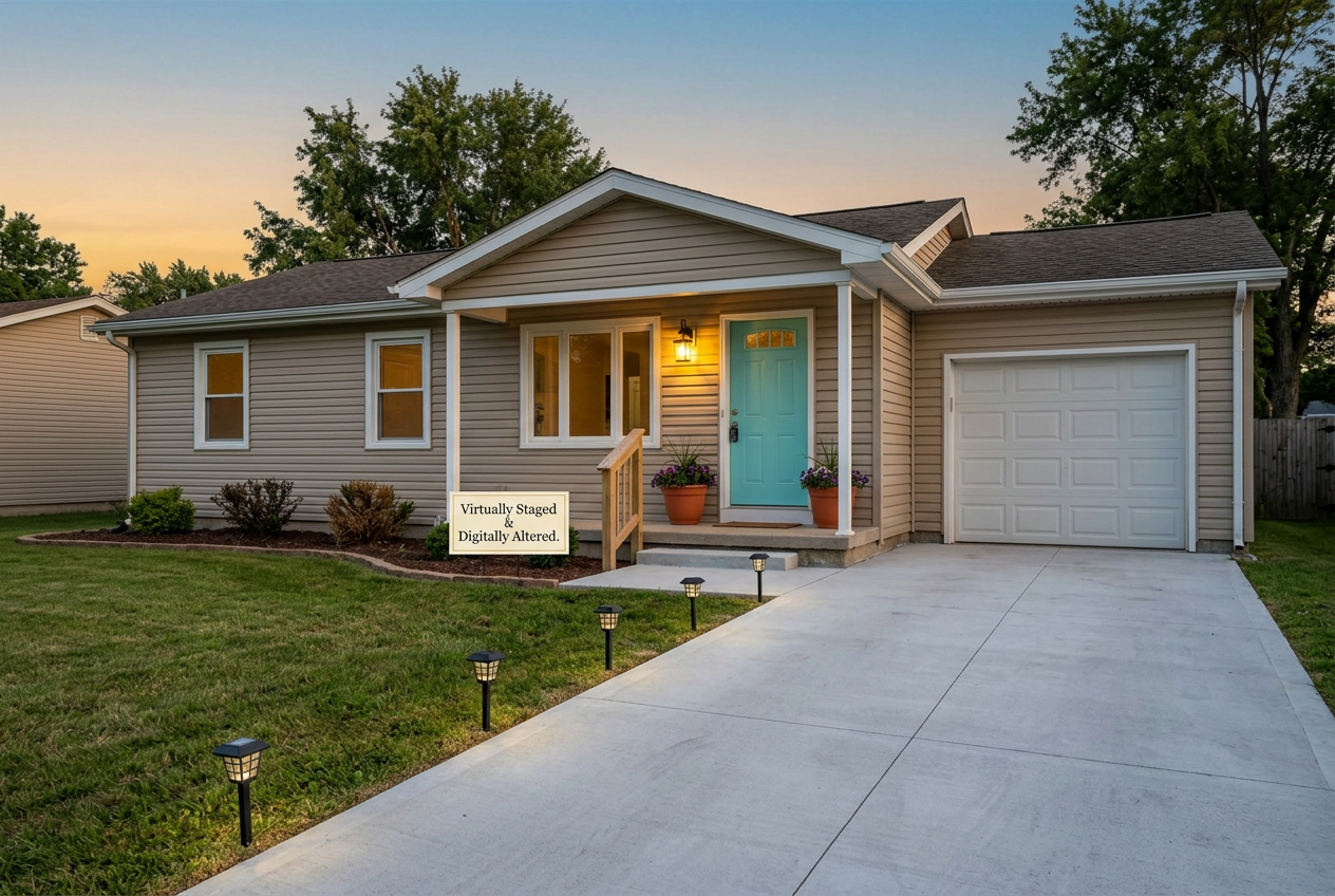 Curb Appeal on a Budget: 20 Upgrades That Raise Offers — modest home exterior at twilight with path lights and tidy porch
