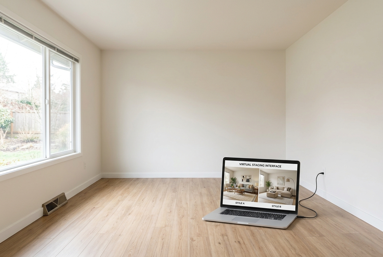 Gepetto vs AI HomeDesign: 15-Second Staging Compared using a clean empty room as the source photo input