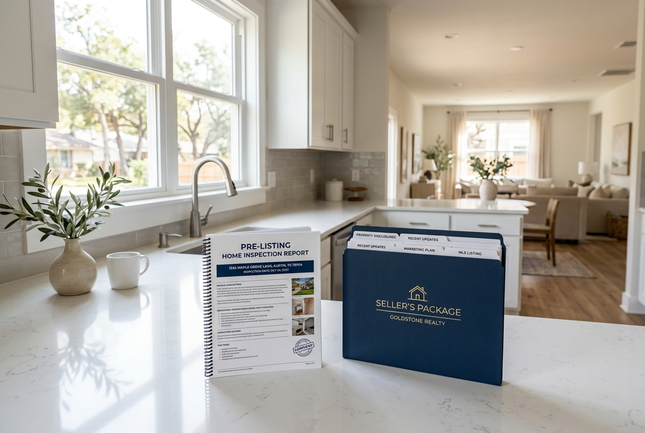 Pre-listing inspection report on a kitchen counter — How to Sell a House Fast: 12 Tactics That Speed Up a Sale