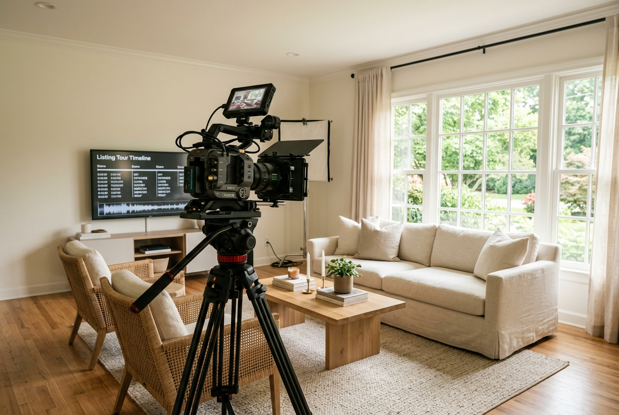 Real Estate Videography: A Complete Guide for Agents — camera on tripod set up inside a staged listing