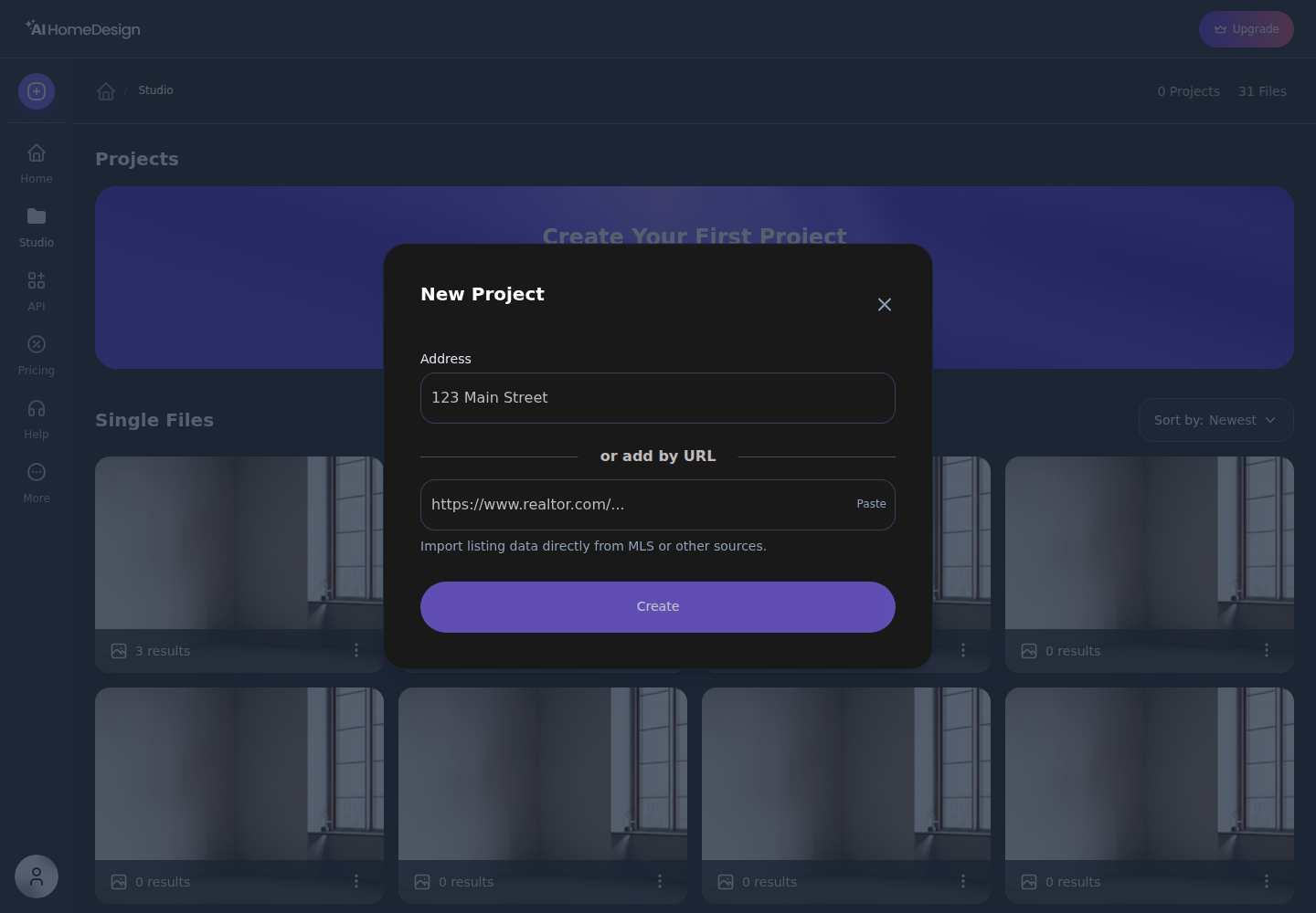 Creating a project by address or listing URL with MLS import