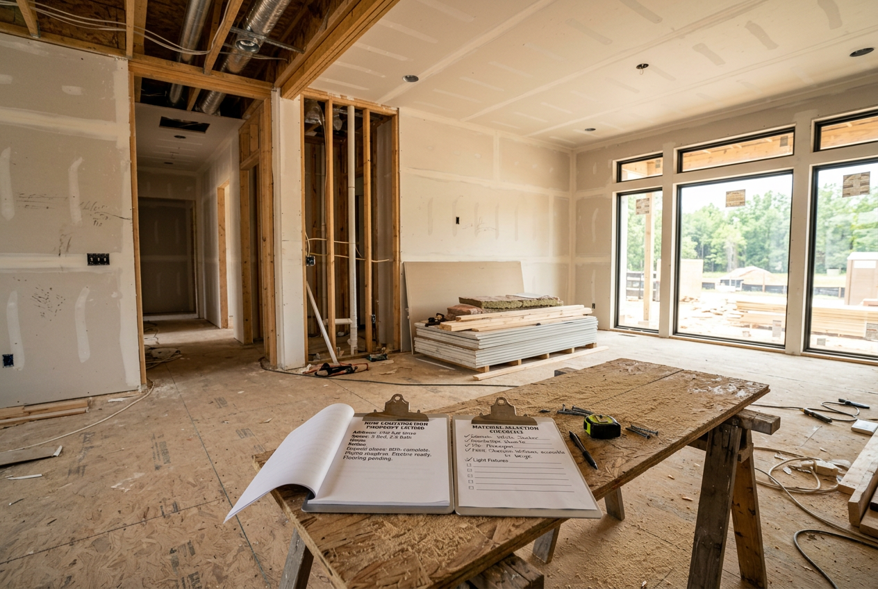 Unfinished new construction room with listing clipboard — What an 'AI Realtor' Really Does: Agent Assistants Explained