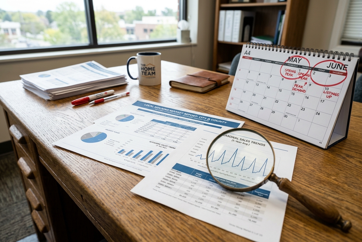 Printed market snapshots and calendar highlight the best time to sell a house by season