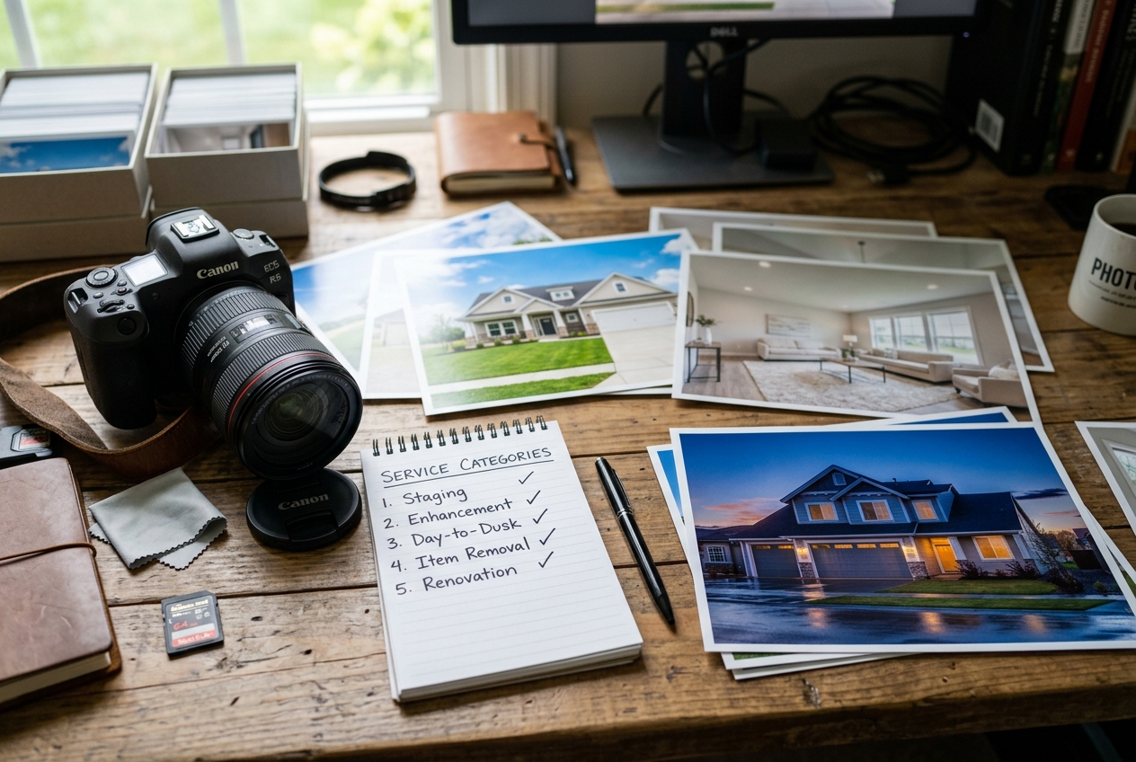 Printed listing photos and checklist comparing coverage across boxbrownie alternatives