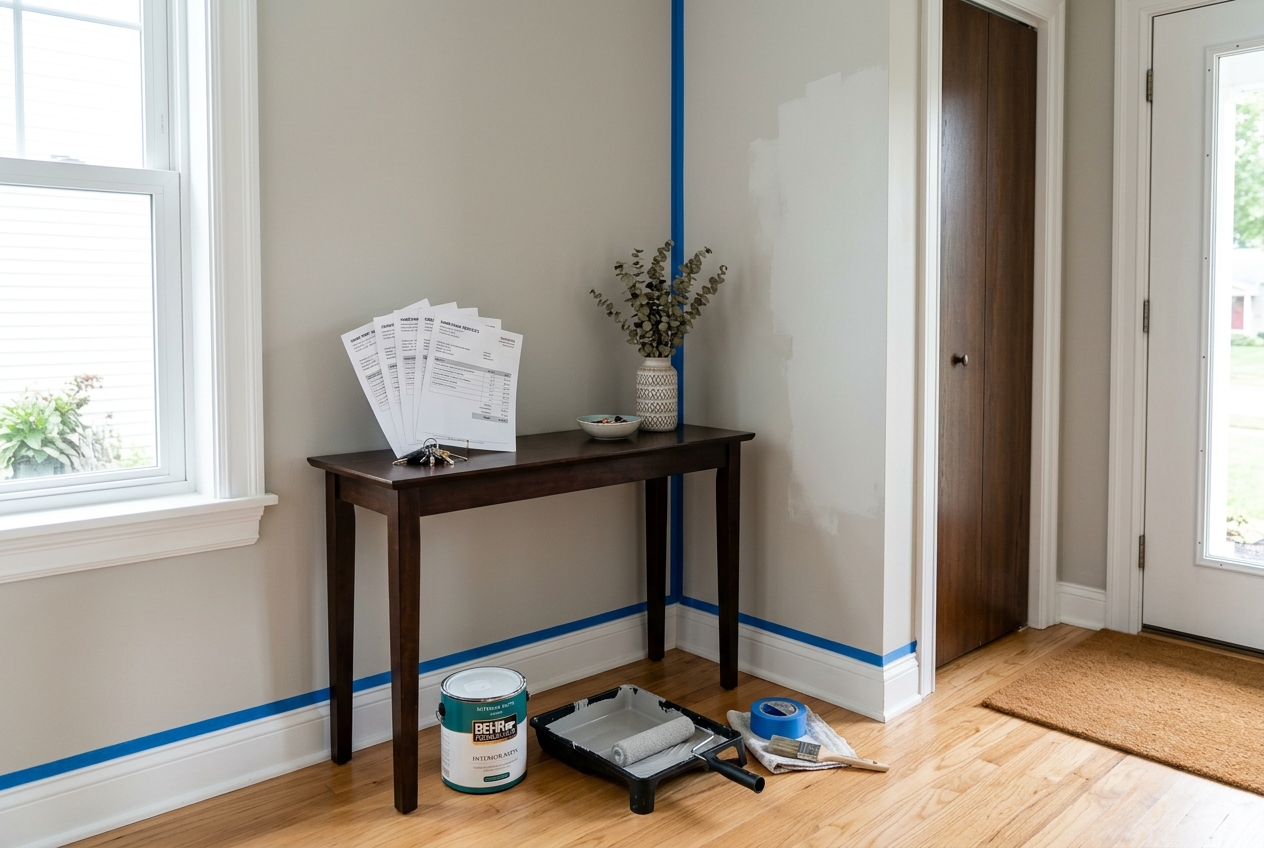 Paint cans and repair invoices show pre-listing prep costs in the cost to sell a house