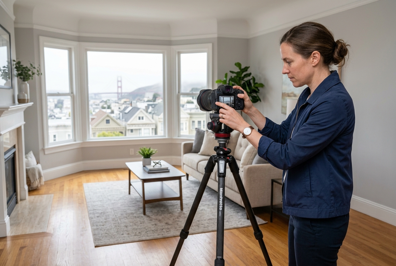 Real estate photographer san francisco capturing a bright living room with fog-soft natural light